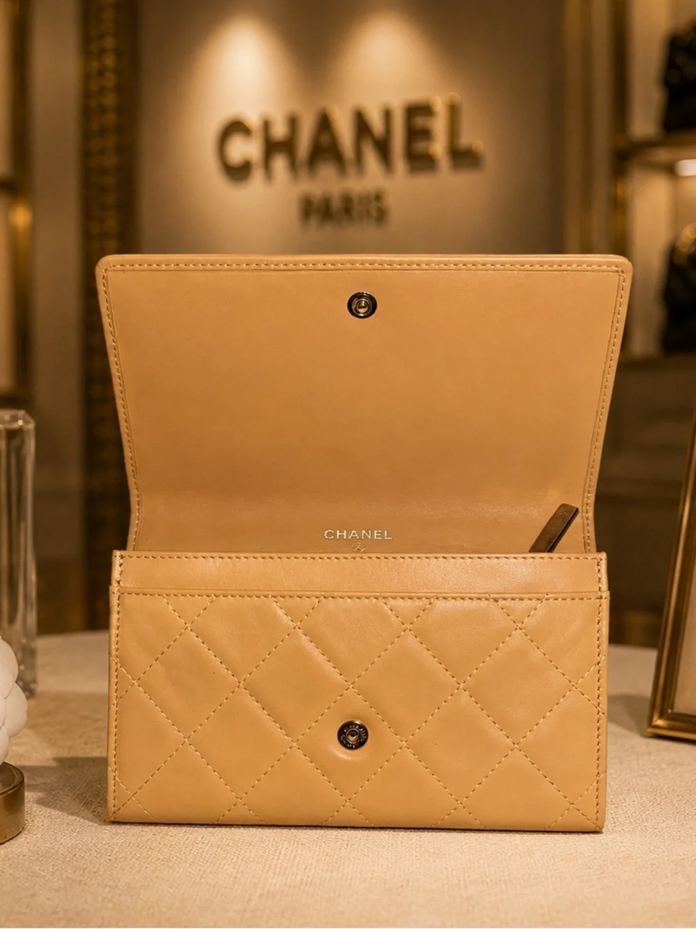 CHANEL Calfskin Quilted Cambon CC Wallet – Yellow Beige with Gold CC Accents